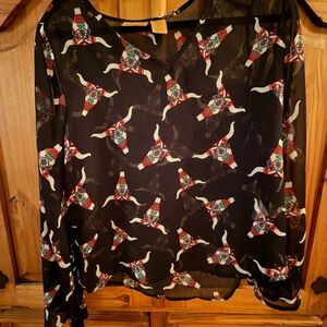 Wrangler Black Sheer Blouse with Colorful Print